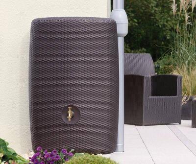 Slim Rattan Effect Water Butt Sunda – Mocca 300 litre